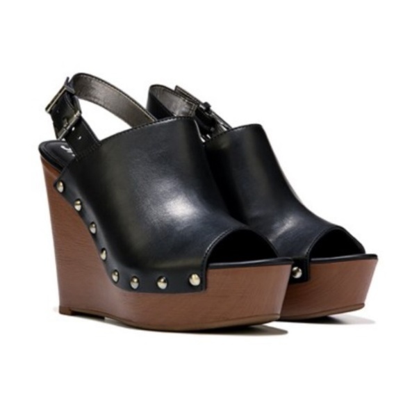 Circus Sam Edelman Clara Black Platform Wedges Studs Vegan Leather Platform 7 - Picture 1 of 8